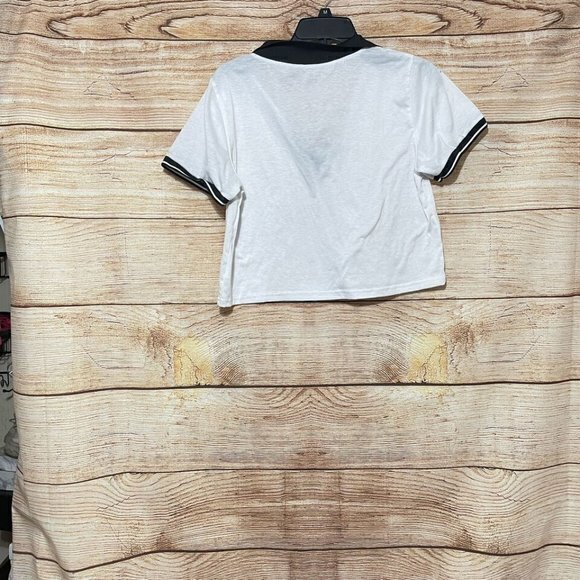 Shein Cropped V-neck Contrast Collar Short Sleeve Polo Size Small - Picture 5 of 5